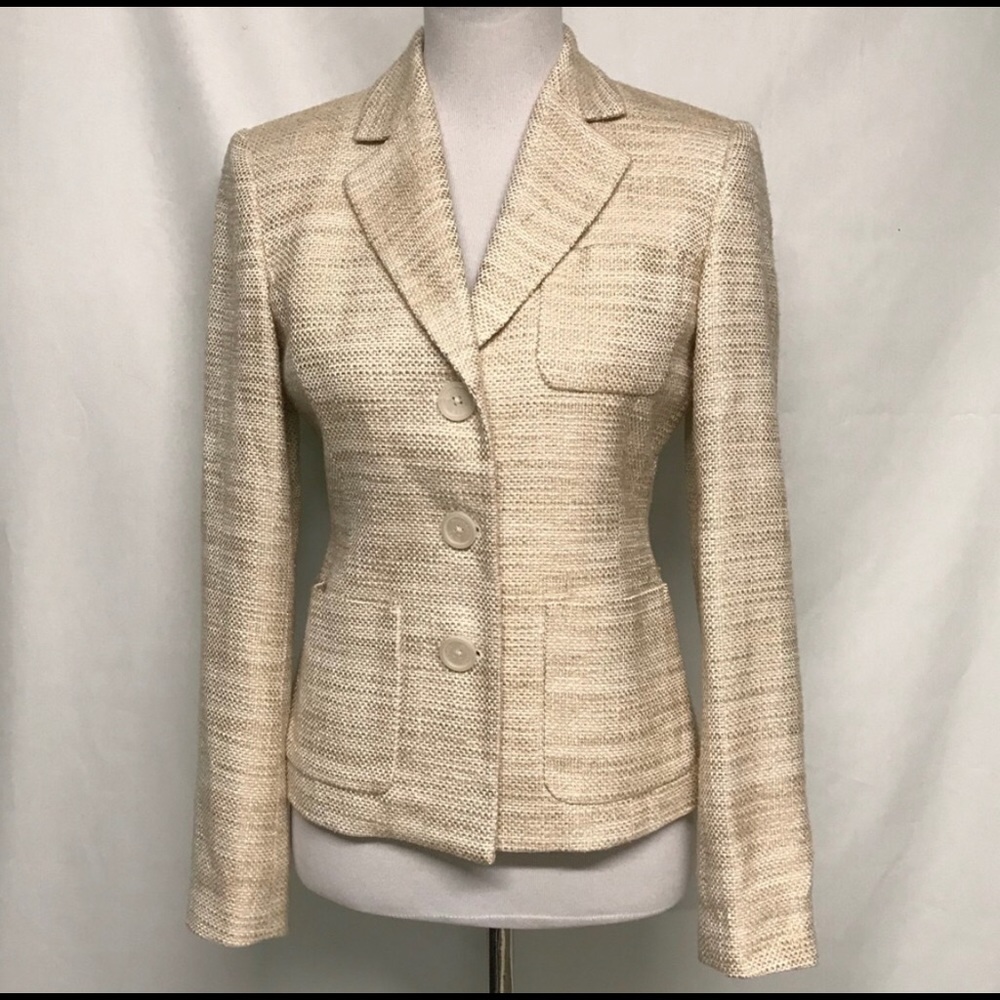 MICHAEL KORS woven blazer, size 4, cream/gold